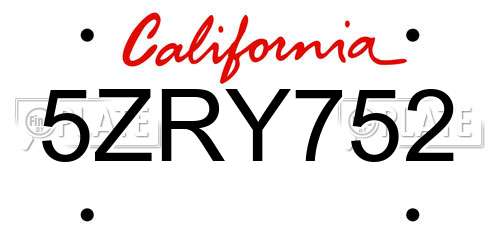 5ZRY752 California License Plate