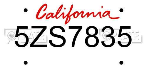 5ZS7835 California License Plate
