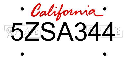 5ZSA344 California License Plate