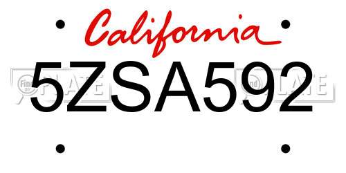 5ZSA592 California License Plate