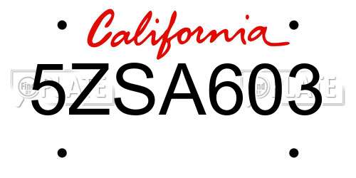 5ZSA603 California License Plate