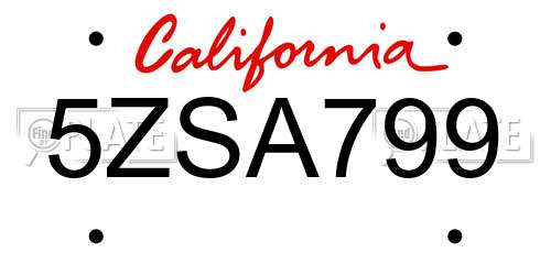5ZSA799 California License Plate