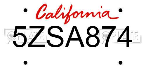 5ZSA874 California License Plate
