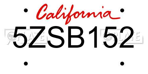 5ZSB152 California License Plate