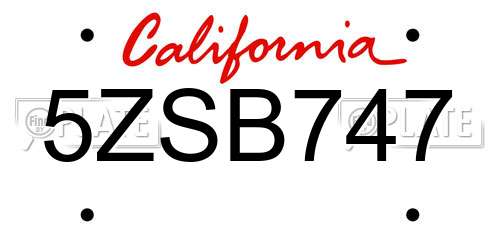 5ZSB747 California License Plate