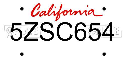 5ZSC654 California License Plate