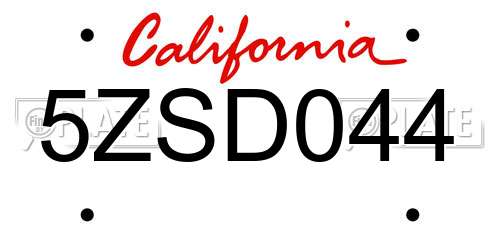 5ZSD044 California License Plate