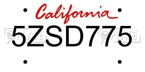 5ZSD775 California License Plate