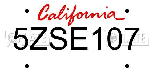 5ZSE107 California License Plate