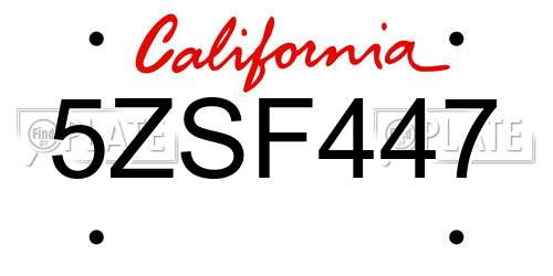 5ZSF447 California License Plate
