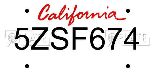 5ZSF674 California License Plate