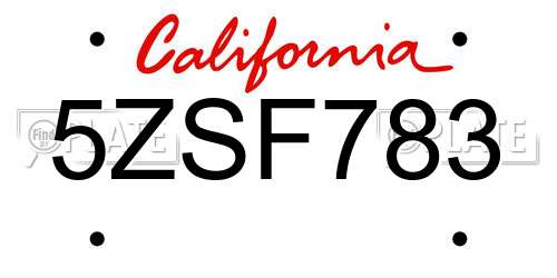 5ZSF783 California License Plate