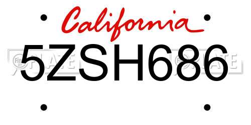 5ZSH686 California License Plate