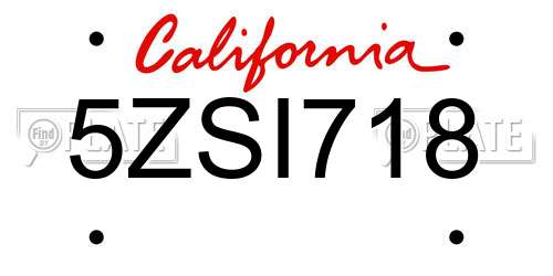 5ZSI718 California License Plate