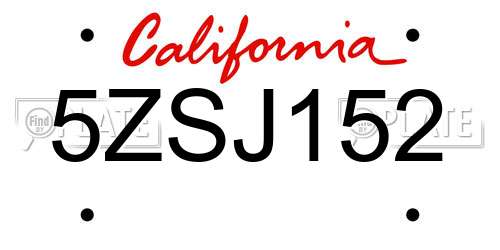 5ZSJ152 California License Plate