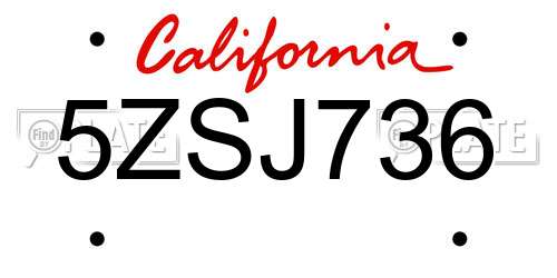 5ZSJ736 California License Plate