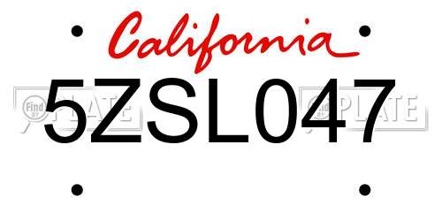 5ZSL047 California License Plate