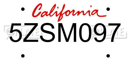 5ZSM097 California License Plate