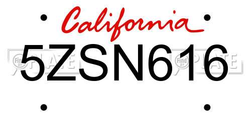 5ZSN616 California License Plate