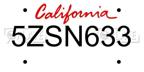 5ZSN633 California License Plate