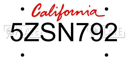 5ZSN792 California License Plate