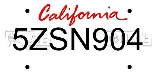 5ZSN904 California License Plate