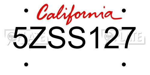 5ZSS127 California License Plate