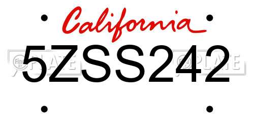 5ZSS242 California License Plate