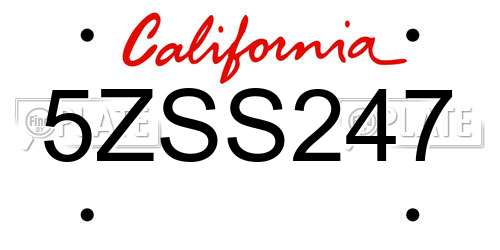 5ZSS247 California License Plate