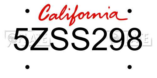 5ZSS298 California License Plate