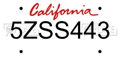 5ZSS443 California License Plate