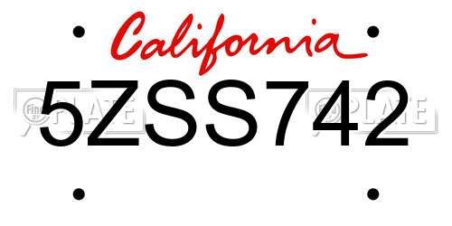 5ZSS742 California License Plate