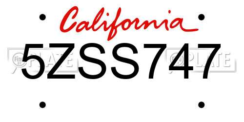5ZSS747 California License Plate