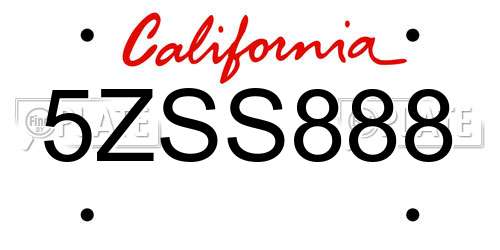5ZSS888 California License Plate