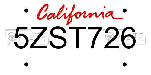 5ZST726 California License Plate