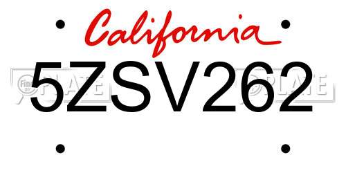 5ZSV262 California License Plate