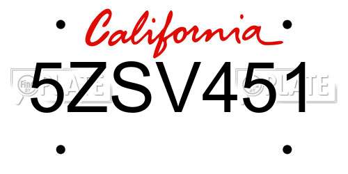 5ZSV451 California License Plate