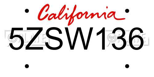 5ZSW136 California License Plate