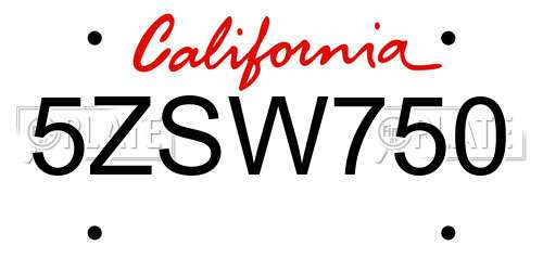 5ZSW750 California License Plate