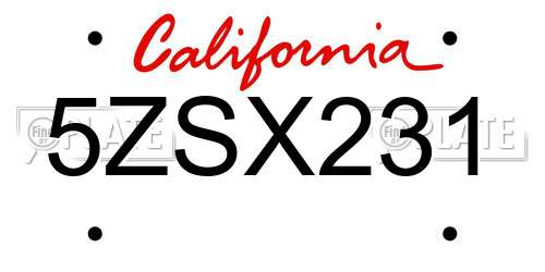 5ZSX231 California License Plate