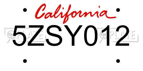 5ZSY012 California License Plate