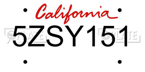 5ZSY151 California License Plate