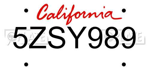 5ZSY989 California License Plate