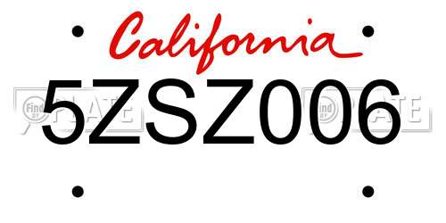 5ZSZ006 California License Plate