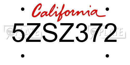 5ZSZ372 California License Plate