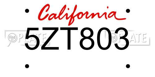 5ZT803 California License Plate