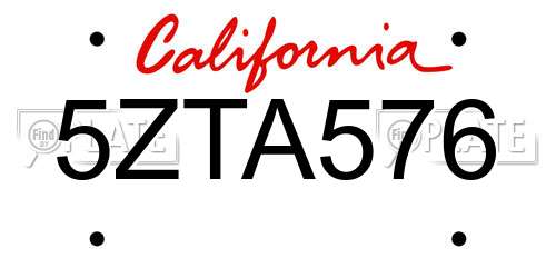 5ZTA576 California License Plate