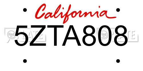 5ZTA808 California License Plate