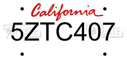 5ZTC407 California License Plate