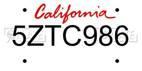 5ZTC986 California License Plate